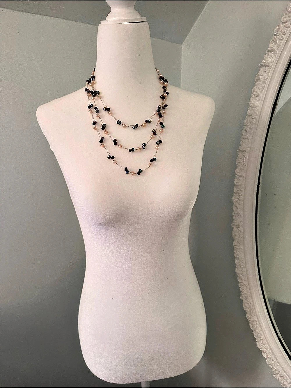 Zacasha Layered Beaded Necklace in Pink, green & Purple (maroon) Like New